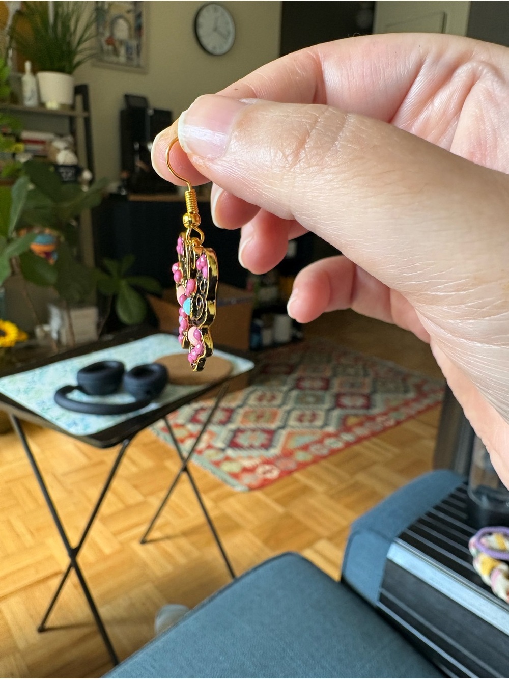 Gold-Tone Pink & Mint Butterfly Drop Earrings - Picture 6 of 8
